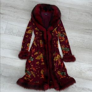 Betsey Johnson Vintage Floral Coat with Faux Fur